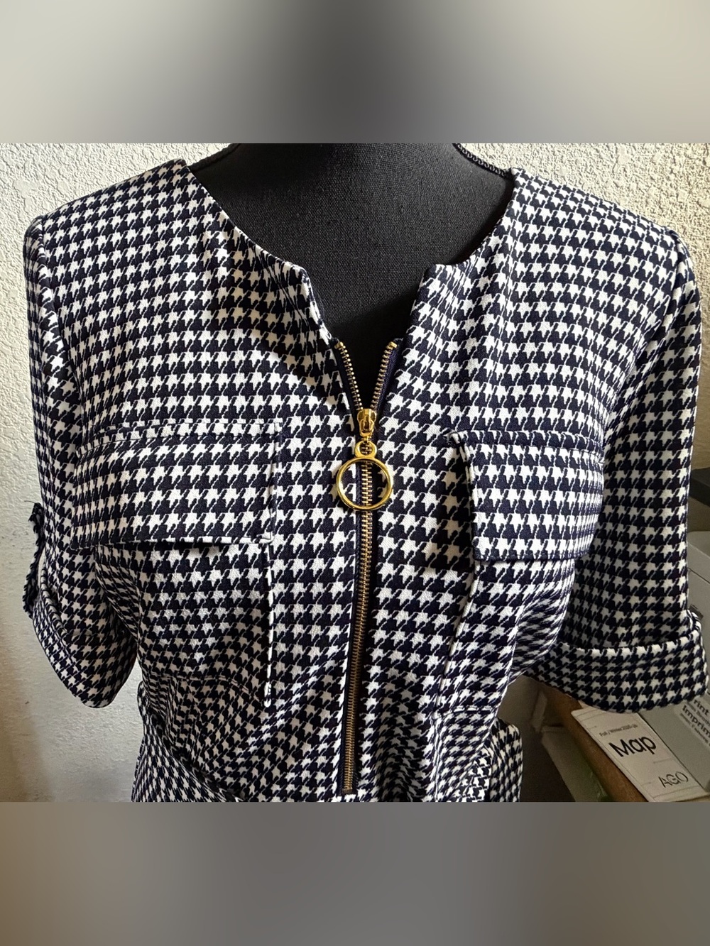 Shelby & Palmer Black and White Houndstooth Midi Dress